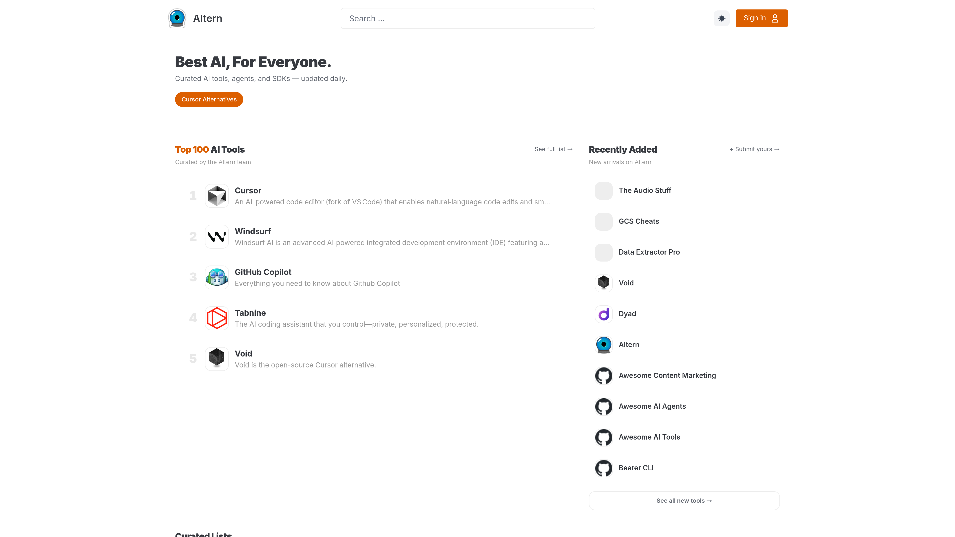 Altern website preview