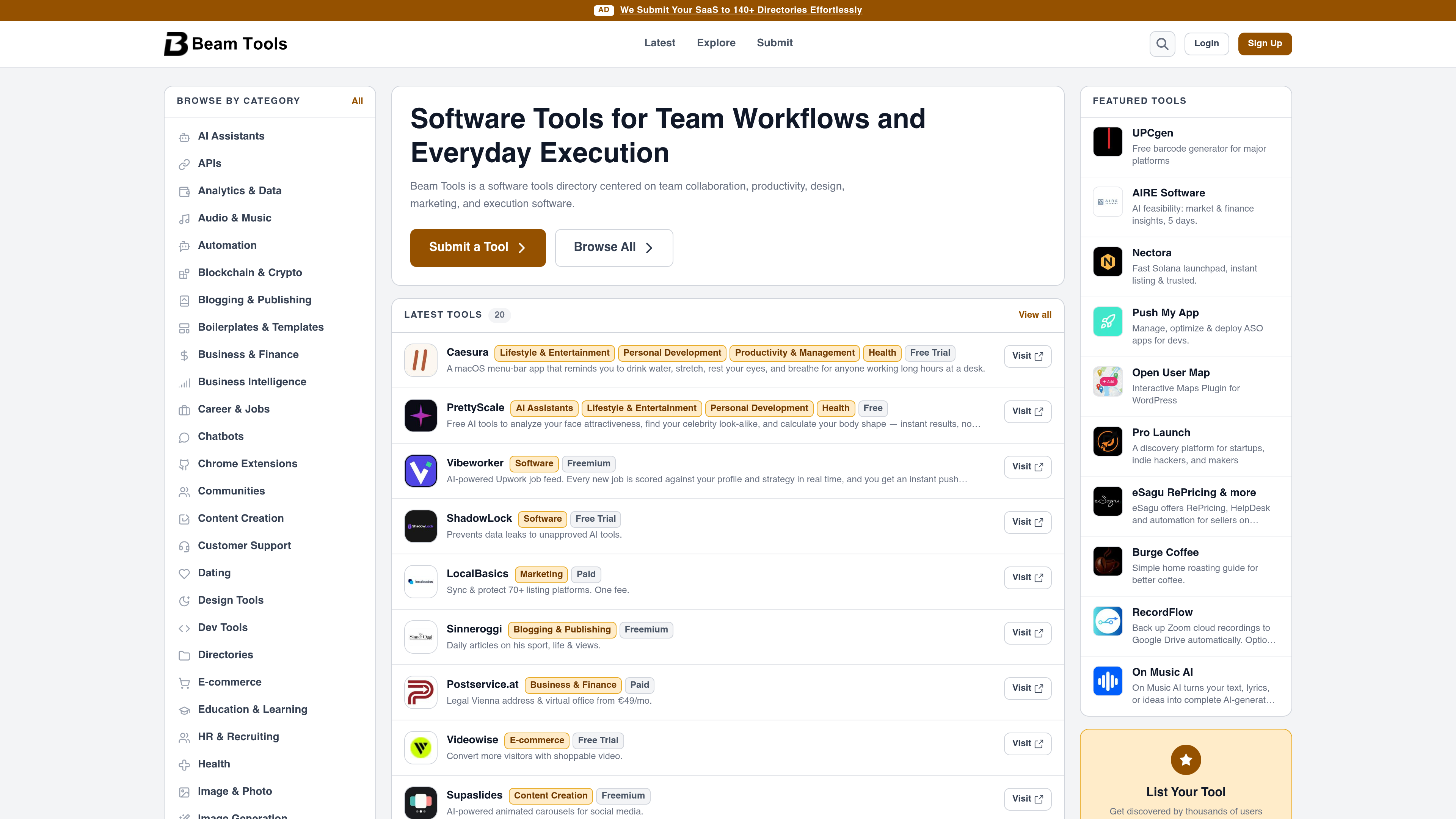 Beam Tools website preview