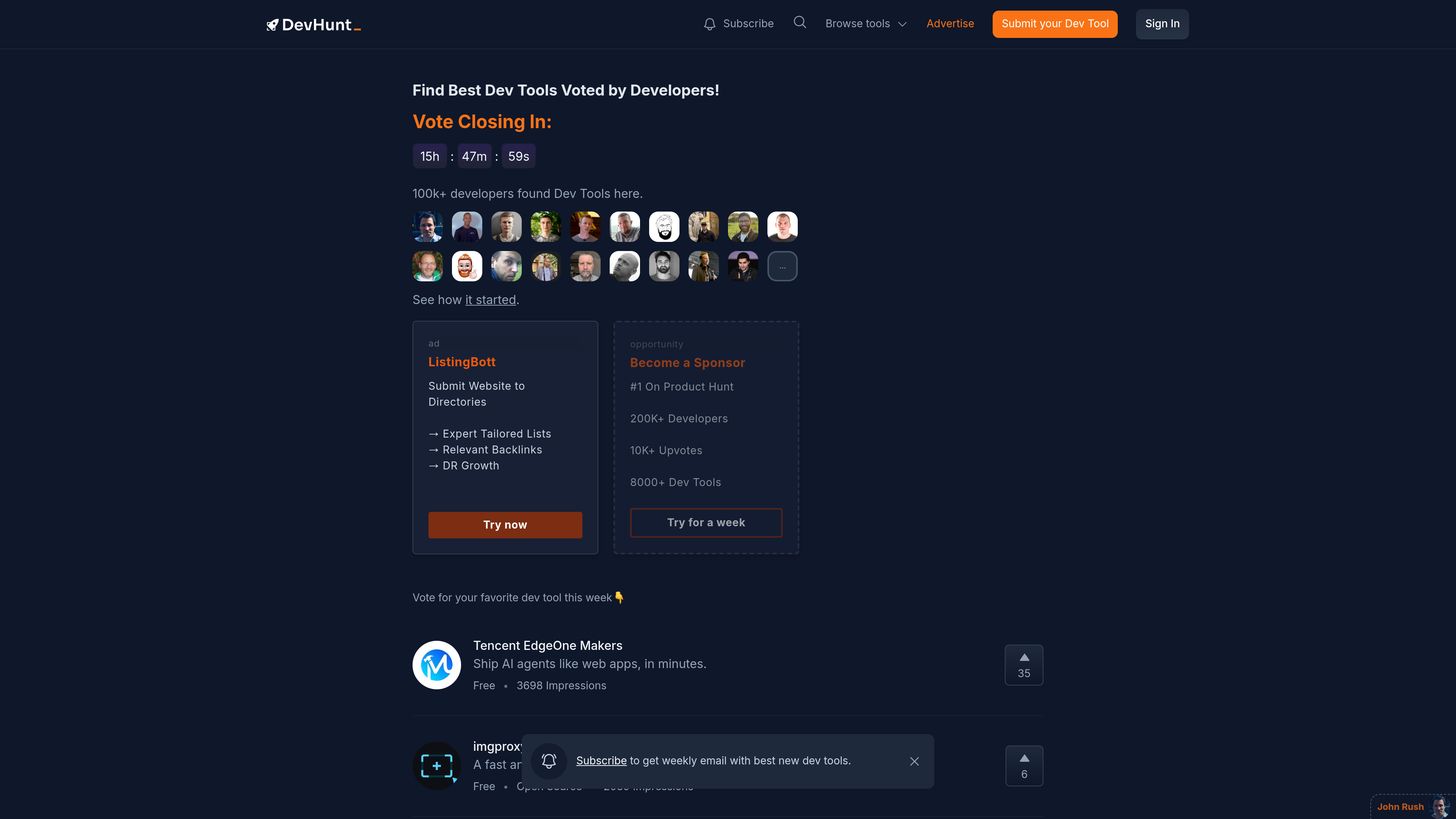 DevHunt website preview