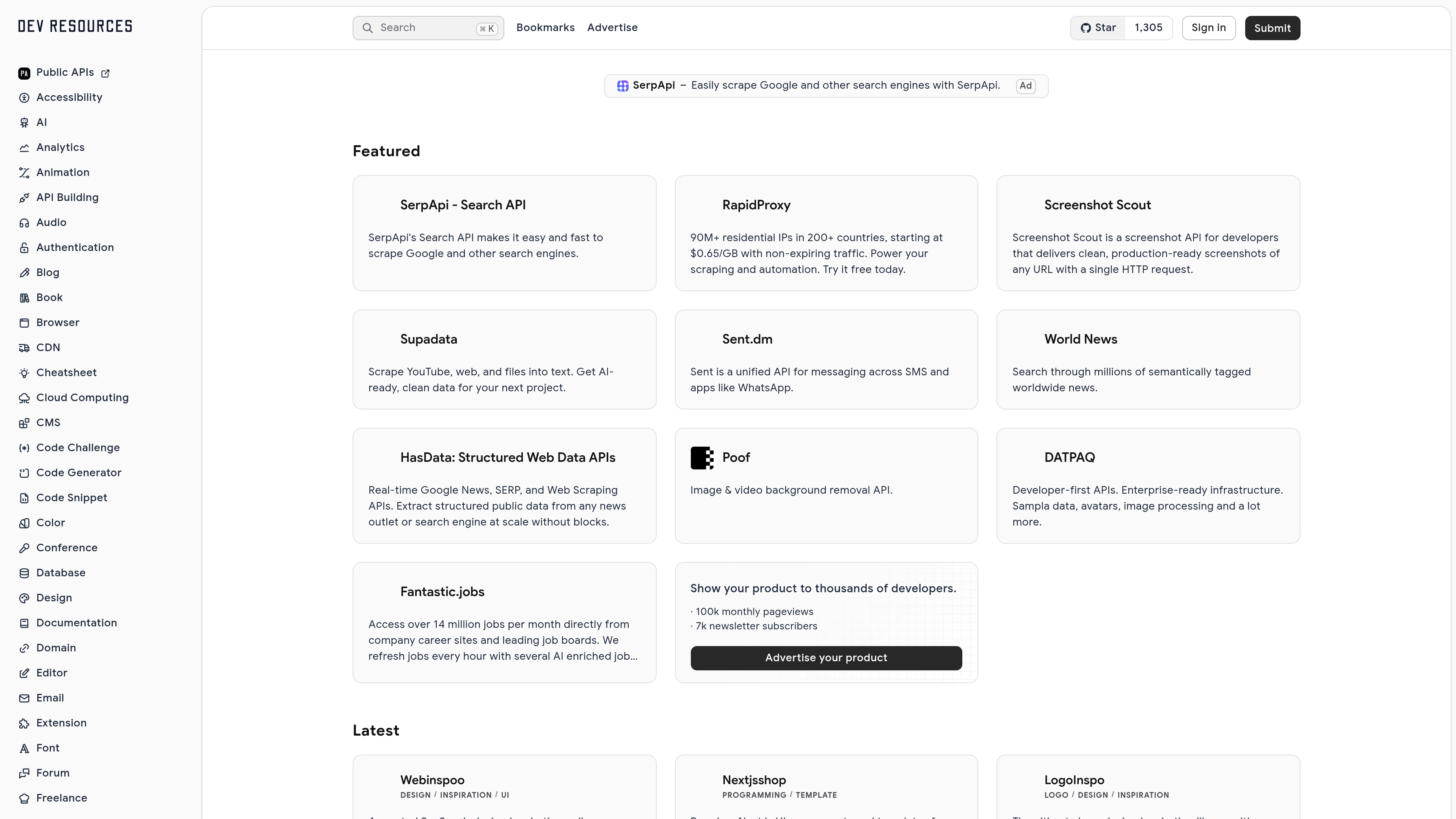 Dev Resources website preview