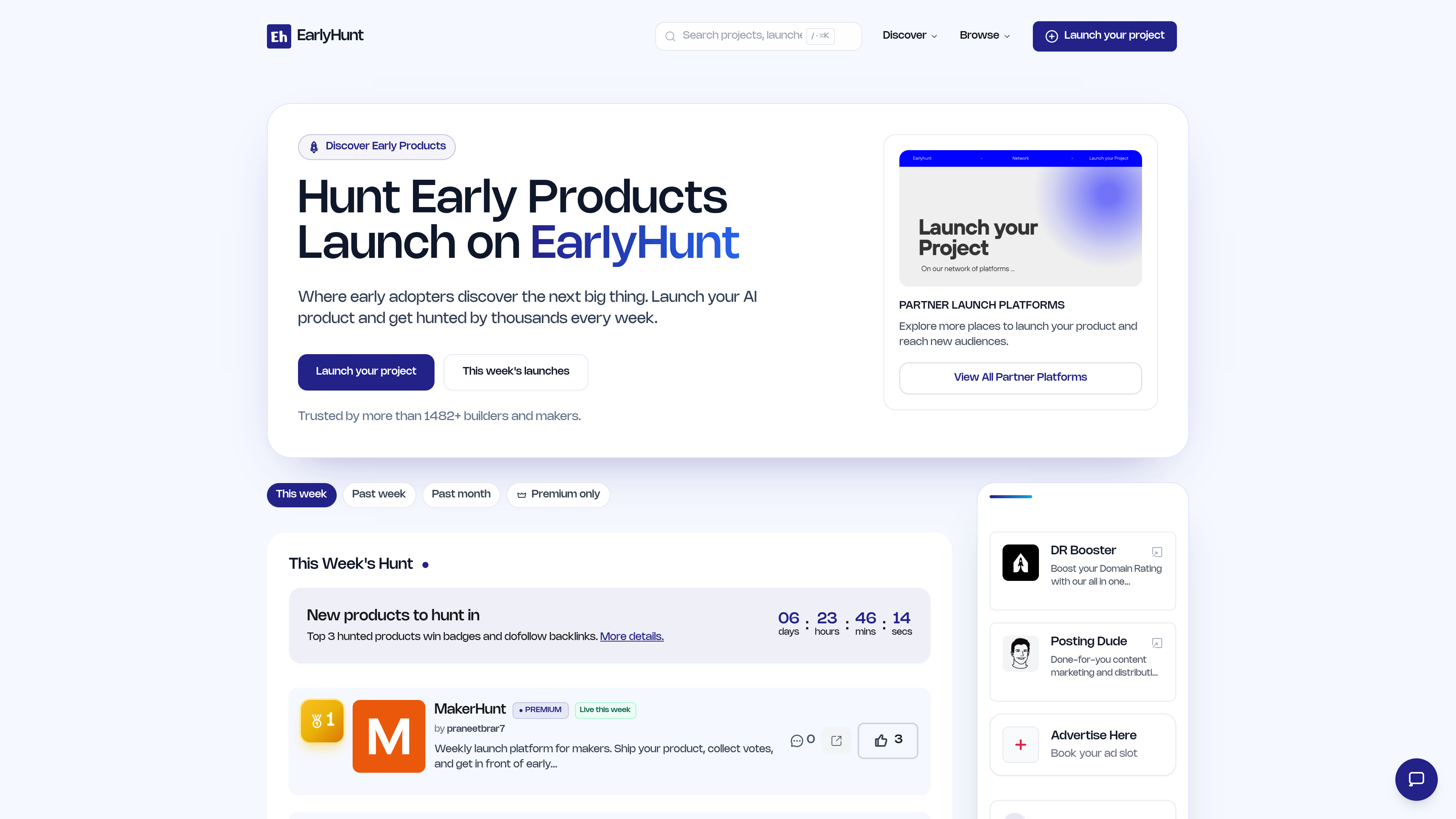 EarlyHunt website preview