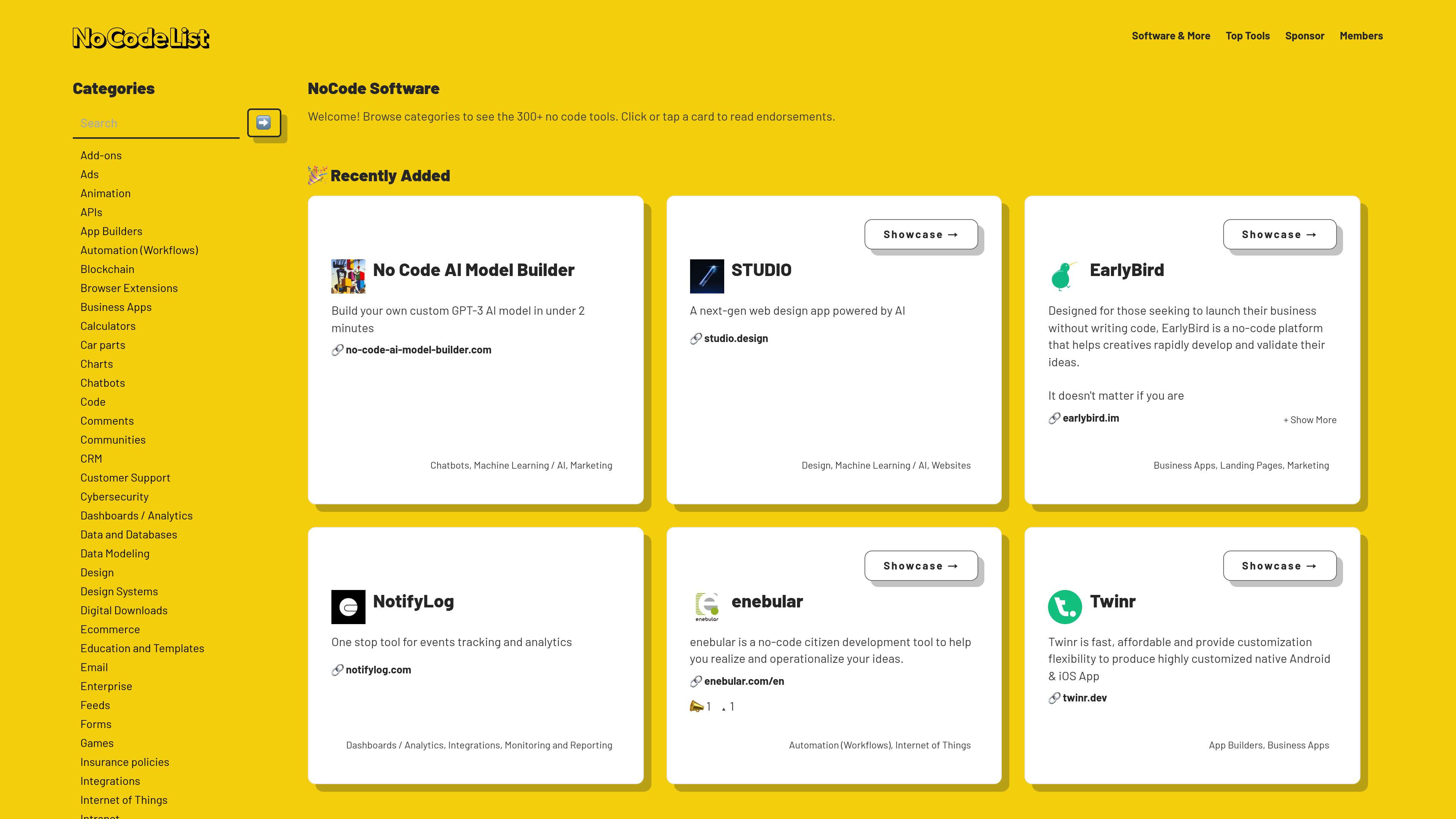 NoCode List website preview