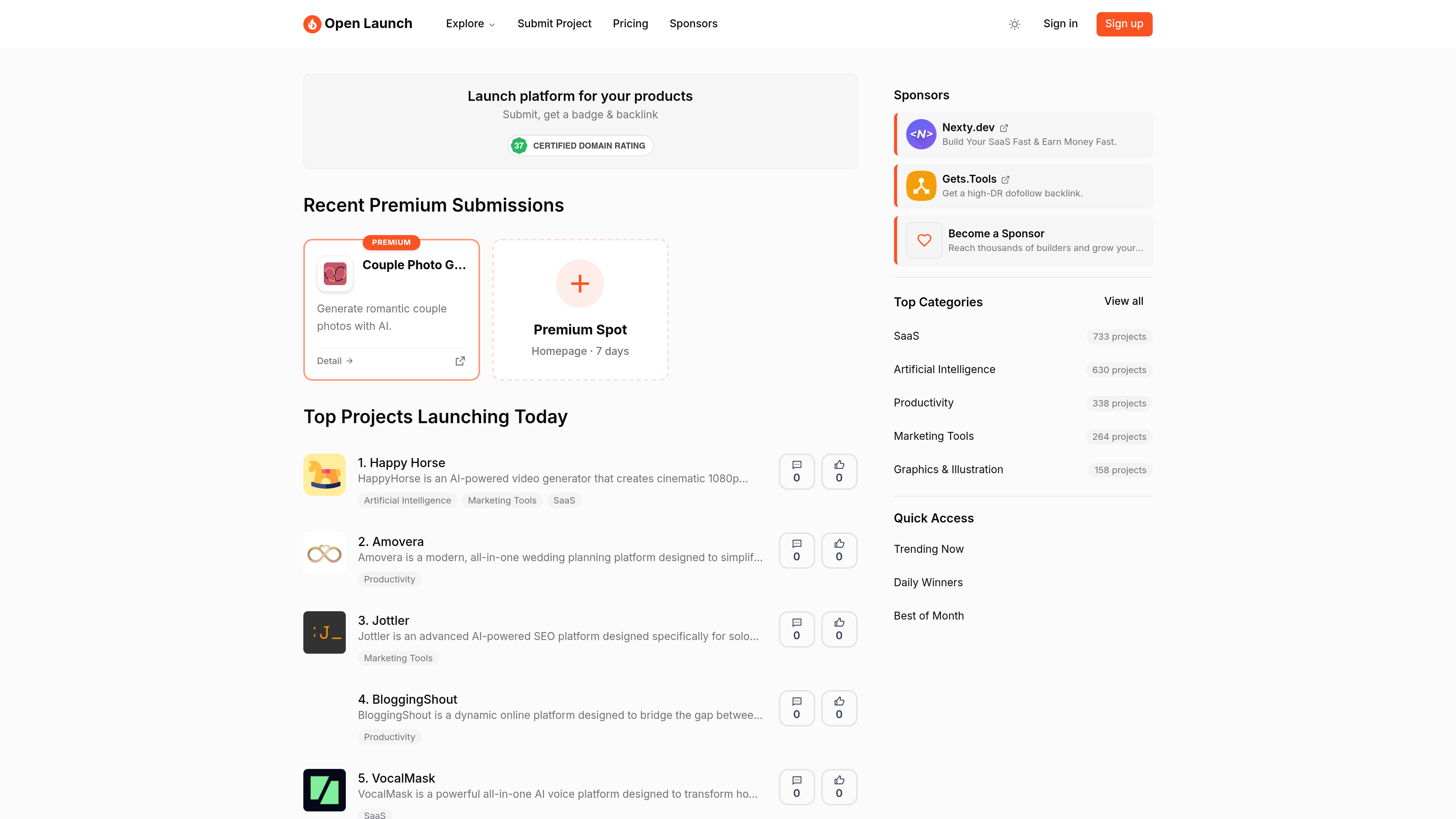 Open Launch website preview