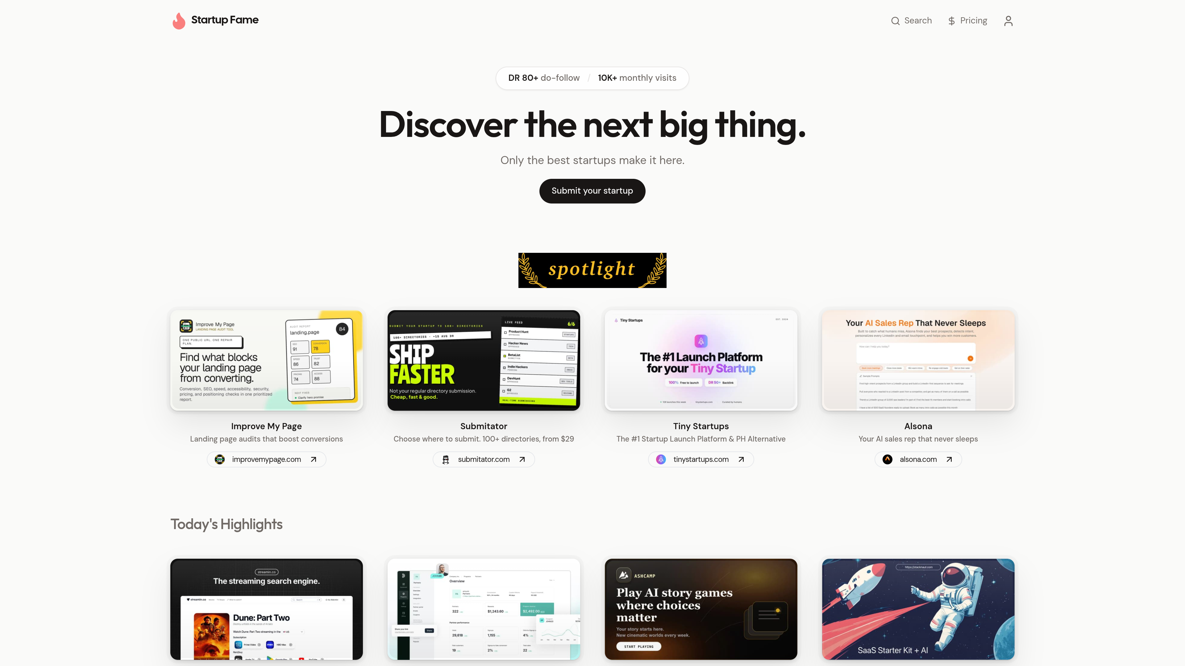 Startup Fame website preview