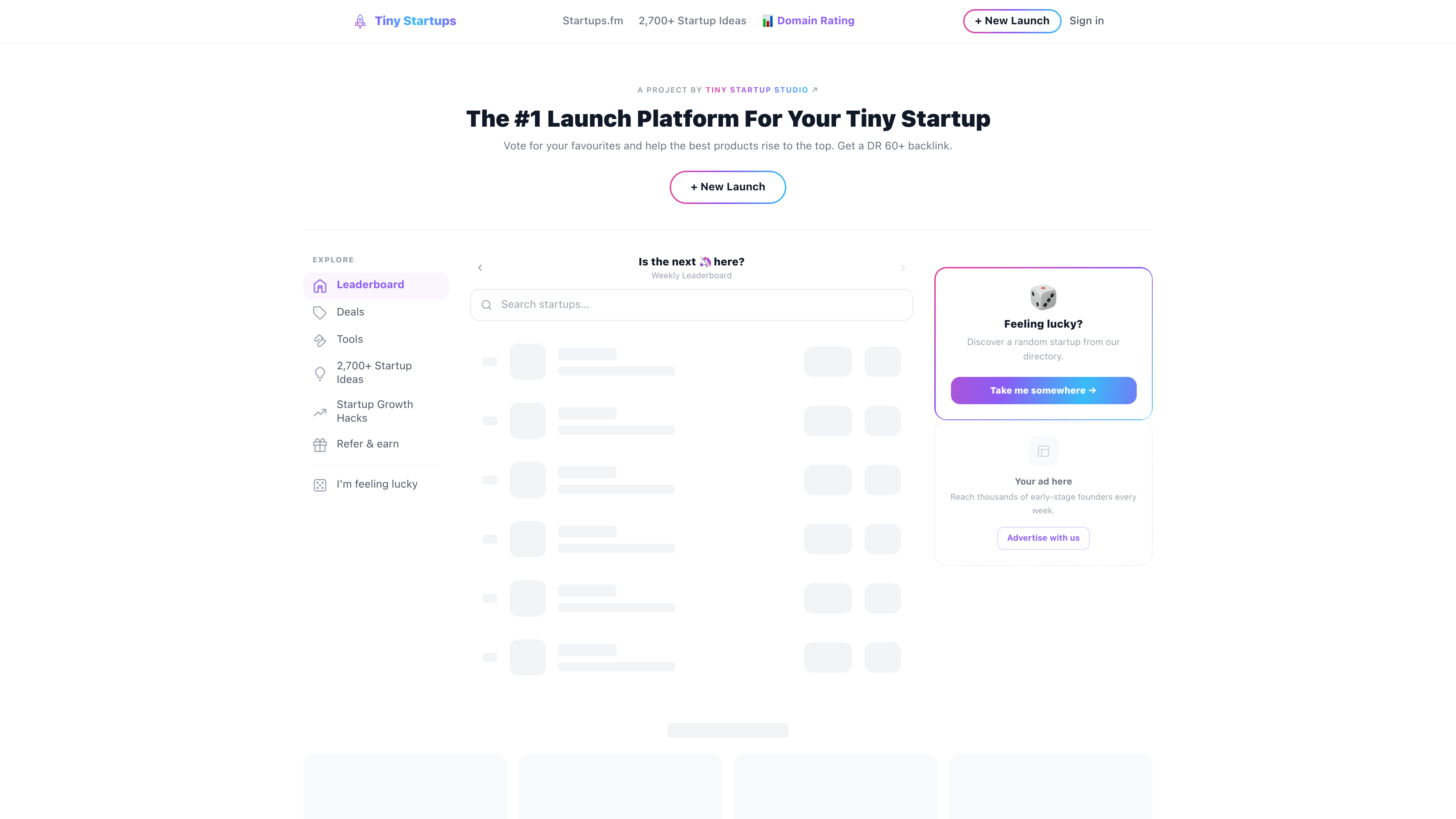 Tiny Startups website preview