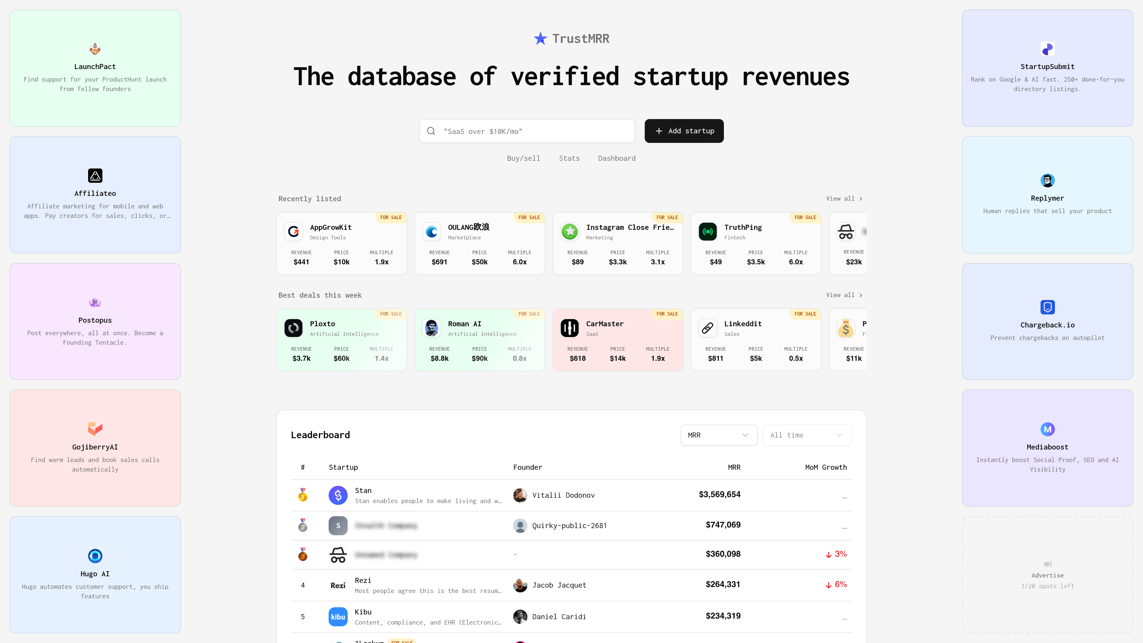 TrustMRR website preview